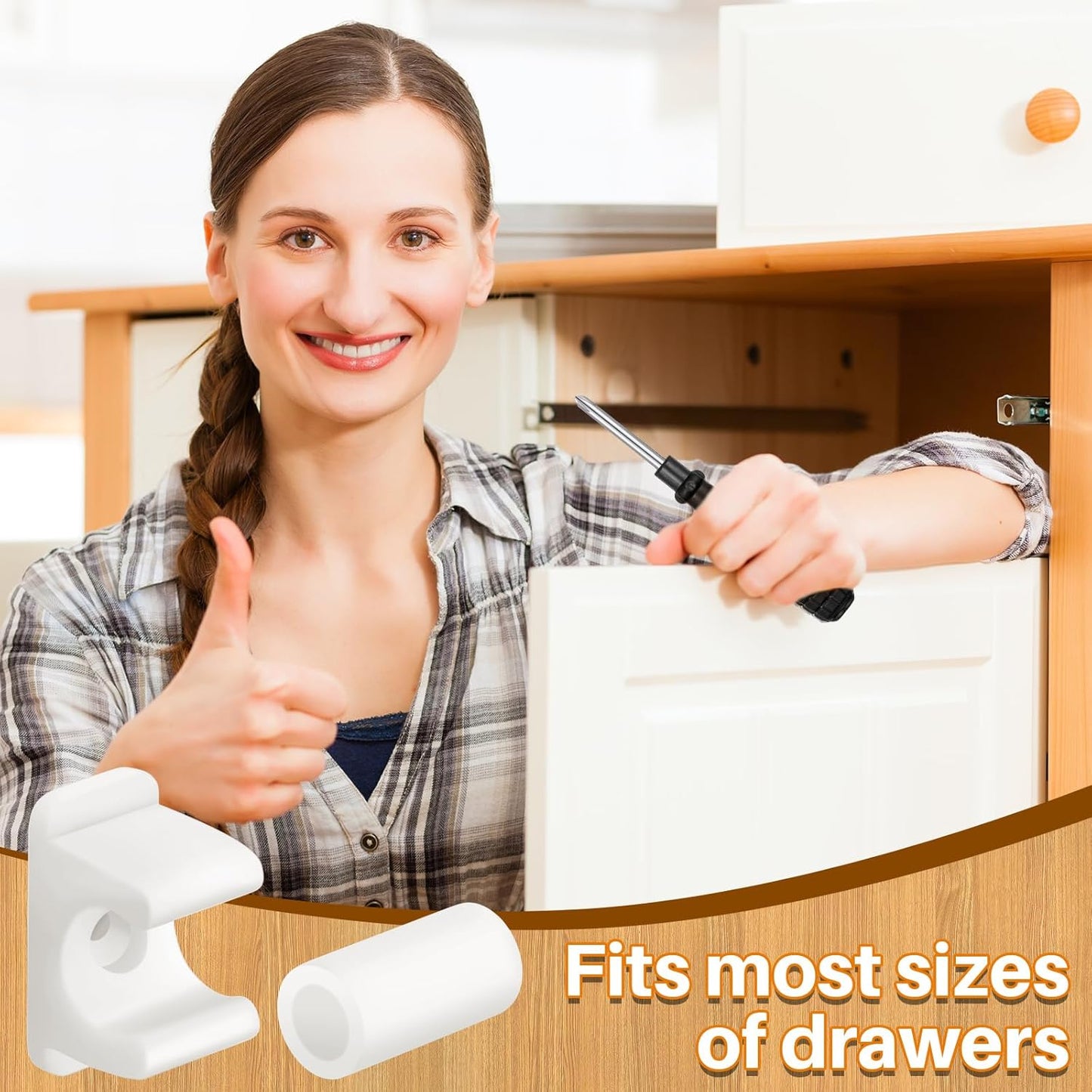 White Juexica False Front Clips for Cabinet and Drawer Sink Tip Out - Set of 4 Pairs with Screws and Screwdrivers