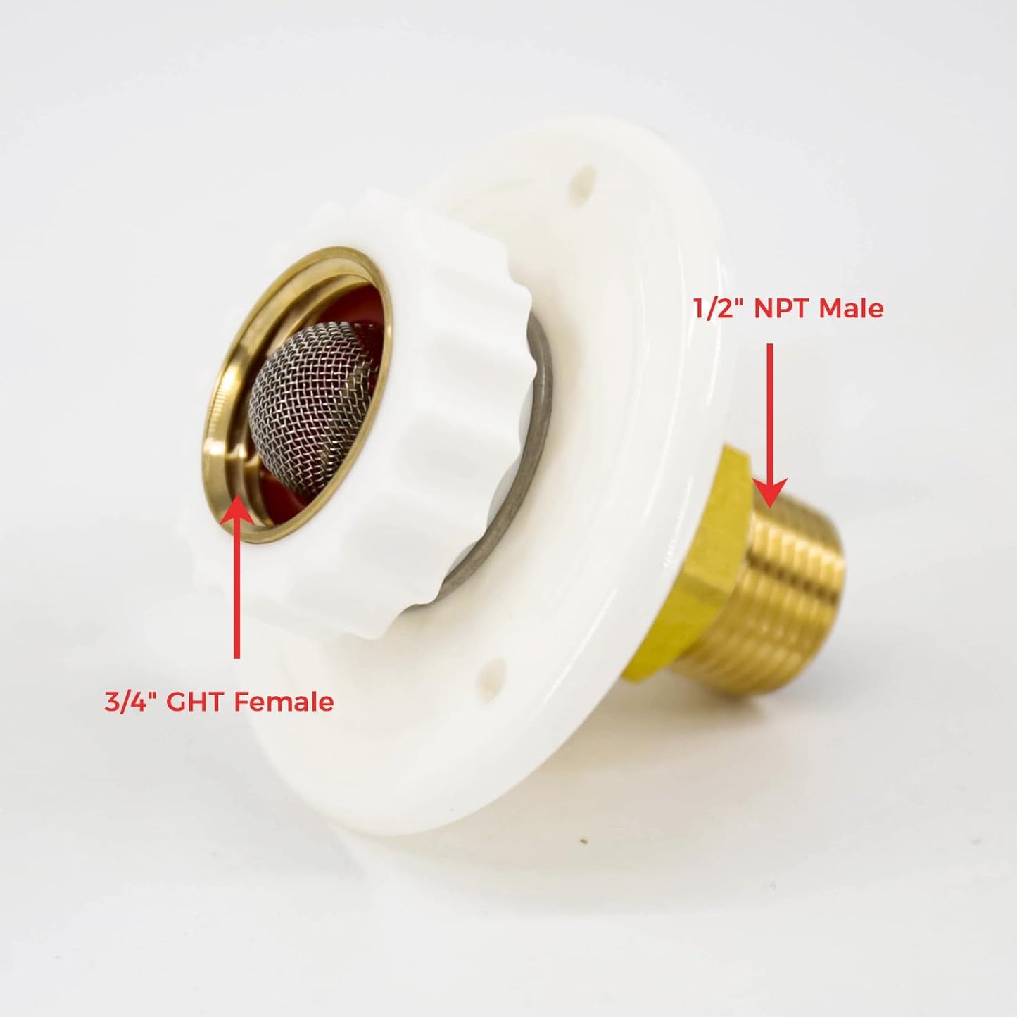 White RV Water Inlet Connection with Check Valve and Hose Connector - 1/2" NPT Male Flange for City Water Hookup in Camper