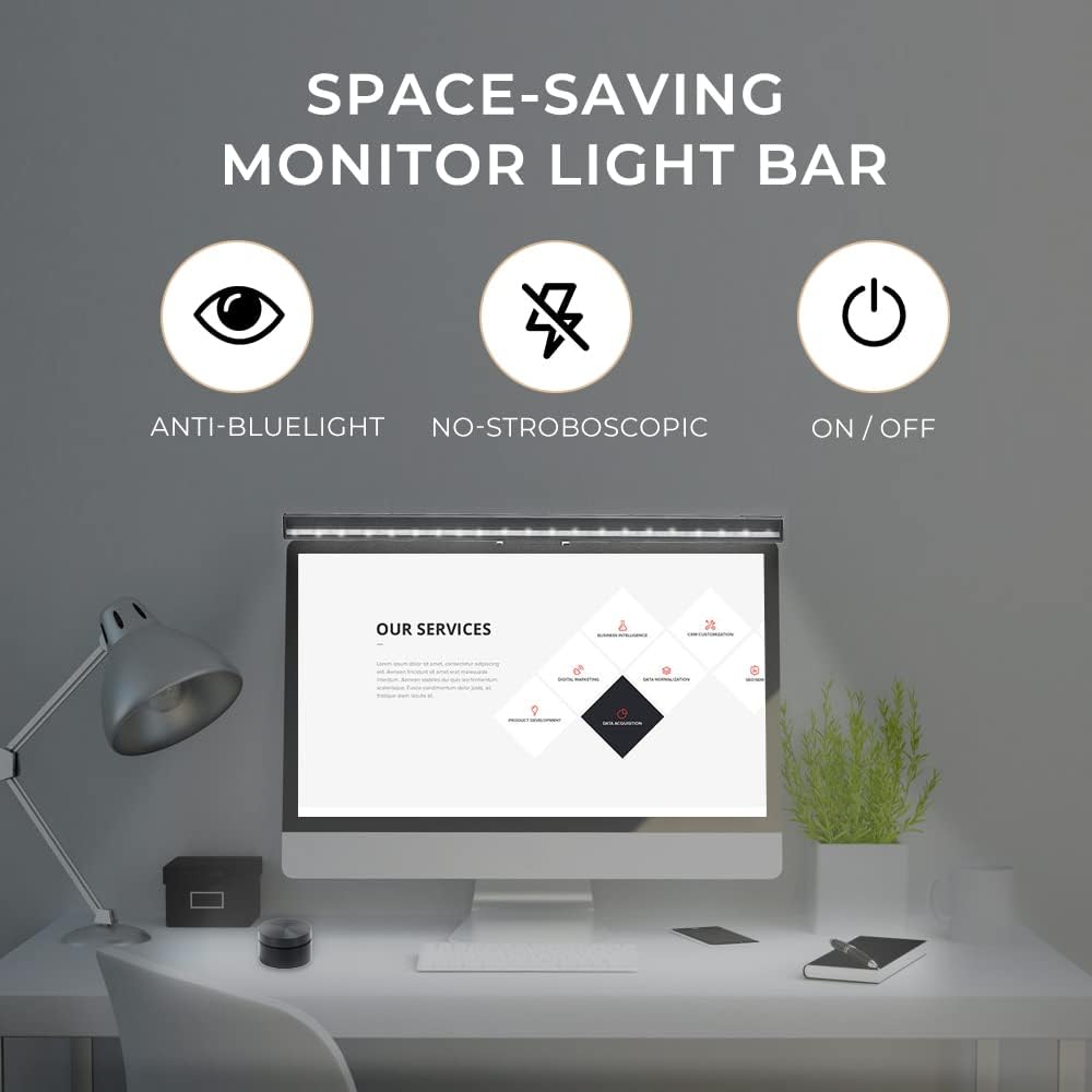 Wireless Remote Control Monitor Light Bar with Dimming - USB Powered for Home and Office