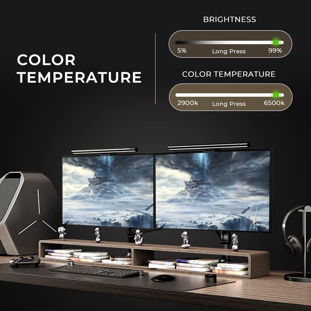 Wireless Remote Control Monitor Light Bar with Dimming - USB Powered for Home and Office