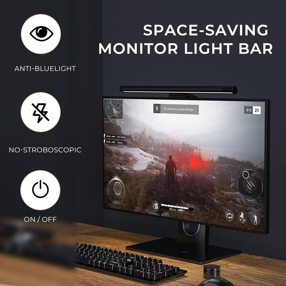 Wireless Remote Control Monitor Light Bar with Dimming - USB Powered for Home and Office