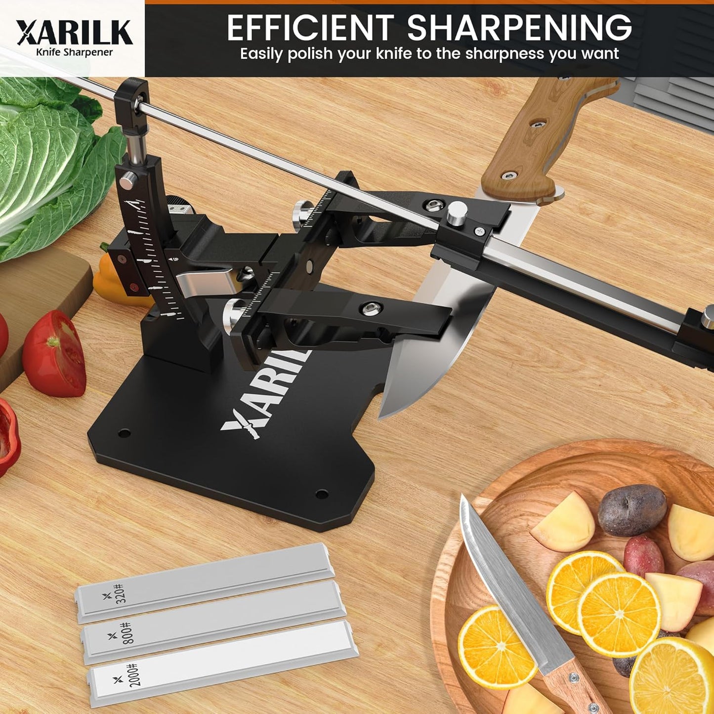 XARILK GEN3 Knife Sharpening System with 3 Diamond Plates - Professional Knife Sharpener for Hunting & Kitchen Knives - Aluminium