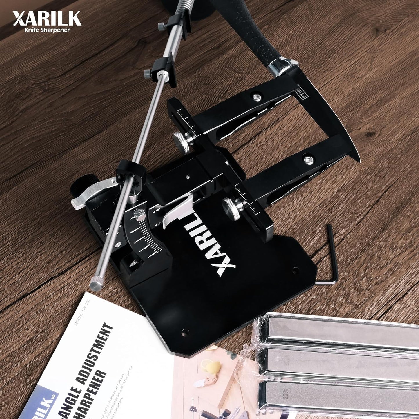 XARILK GEN3 Knife Sharpening System with 3 Diamond Plates - Professional Knife Sharpener for Hunting & Kitchen Knives - Aluminium