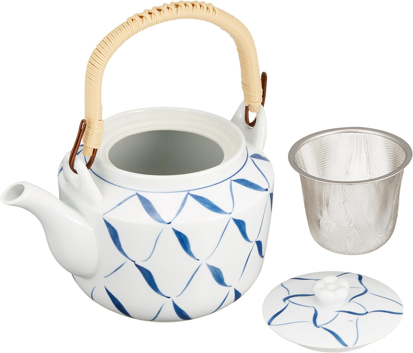 Yamashita Kogei Hand-Painted Net Earthenware Bottle with Tea Strainer, 47.6 fl oz (1,260 cc) - No. 8