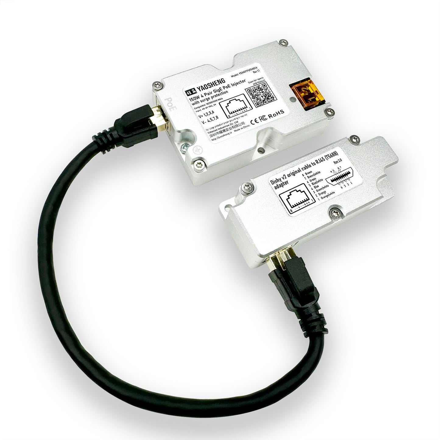 YAOSHENG Rectangular Dishy V2 Cable Adapter for Fast and Simple Connection to PoE Injector via RJ45