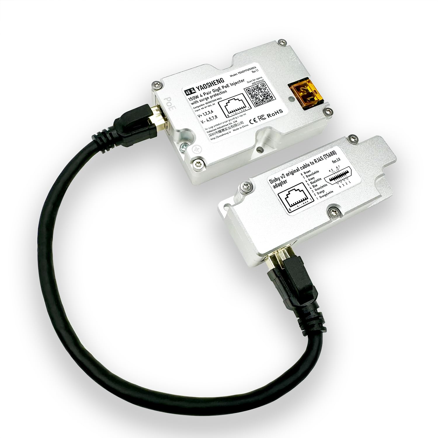 YAOSHENG Rectangular Dishy V2 Cable Adapter for Fast and Simple Connection to PoE Injector via RJ45