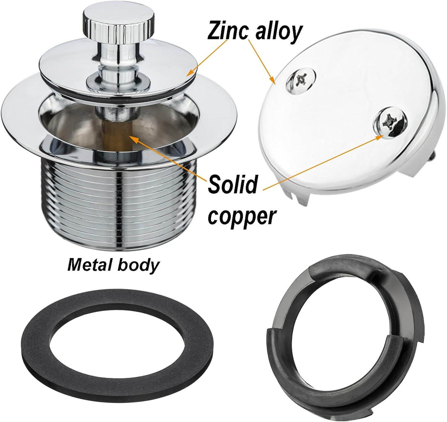 Yariwiz 1-1/2" Polished Chrome Bathtub Tub Drain Kit with Universal Lift & Turn Drain - Overflow Faceplate Included