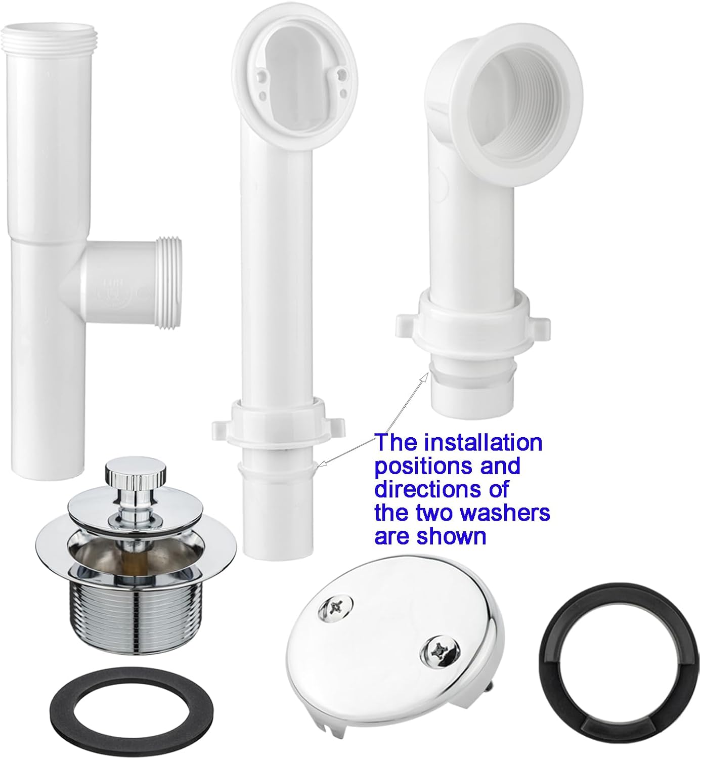 Yariwiz 1-1/2" Polished Chrome Bathtub Tub Drain Kit with Universal Lift & Turn Drain - Overflow Faceplate Included