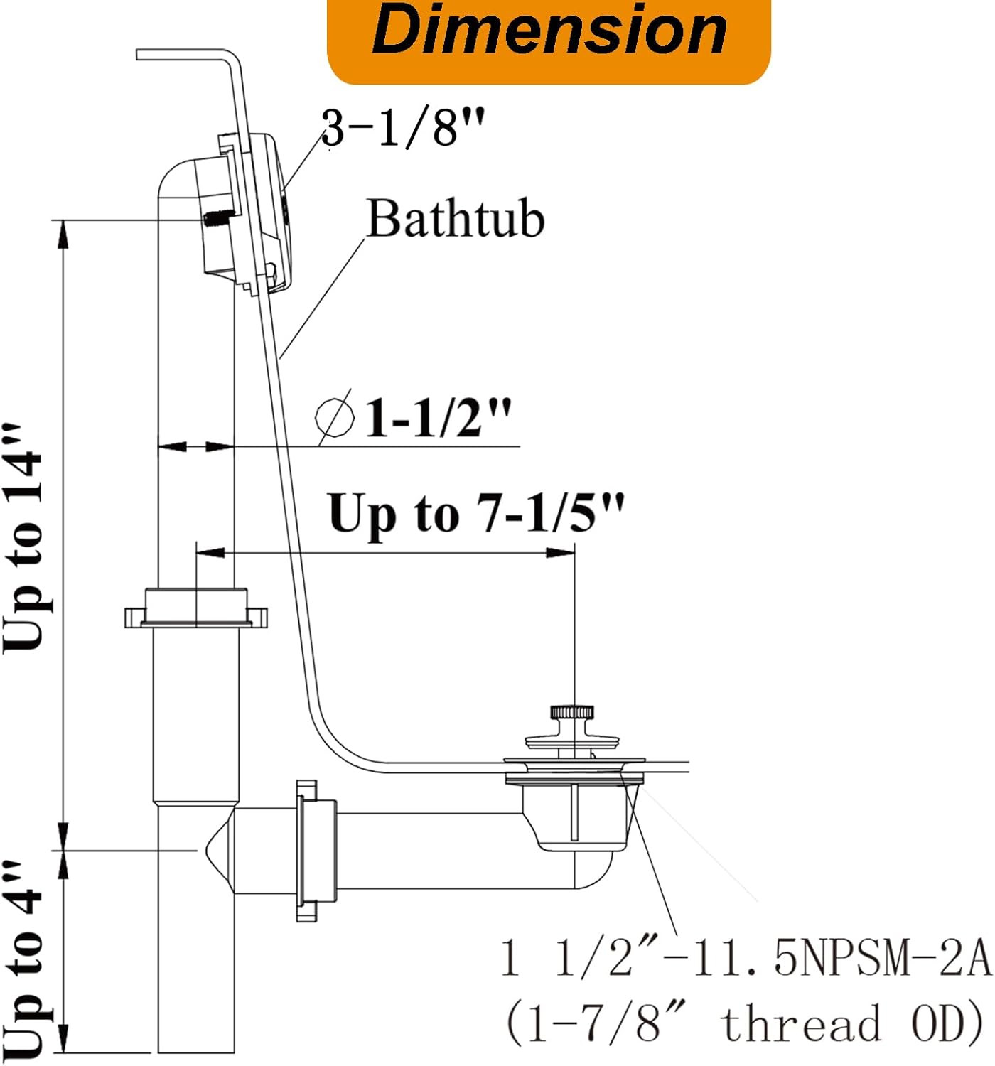 Yariwiz 1-1/2" Polished Chrome Bathtub Tub Drain Kit with Universal Lift & Turn Drain - Overflow Faceplate Included