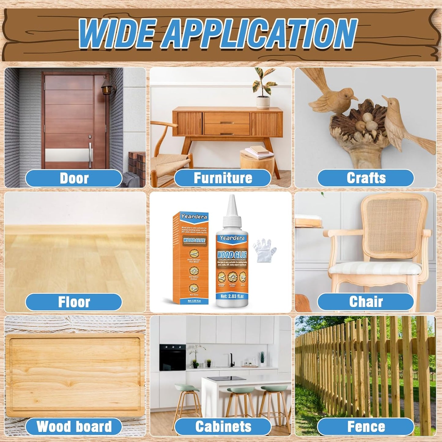 Yeardera Wood Glue - Waterproof Adhesive for Furniture, Crafts, Wood Floors, and Heavy-Duty Projects - 35.2oz