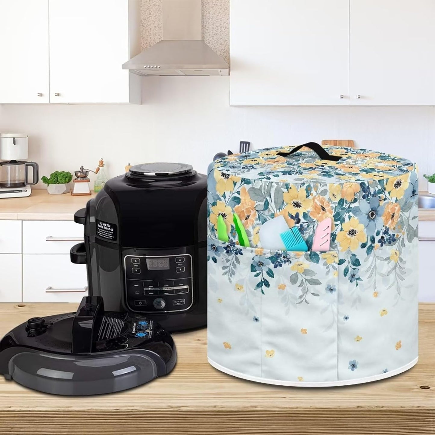 Yellow Blue Floral Air Fryer and Pressure Cooker Dust Cover for 3 Qt Instant Pot Crock Pot - Women's Ideal Kitchen Appliance Gift