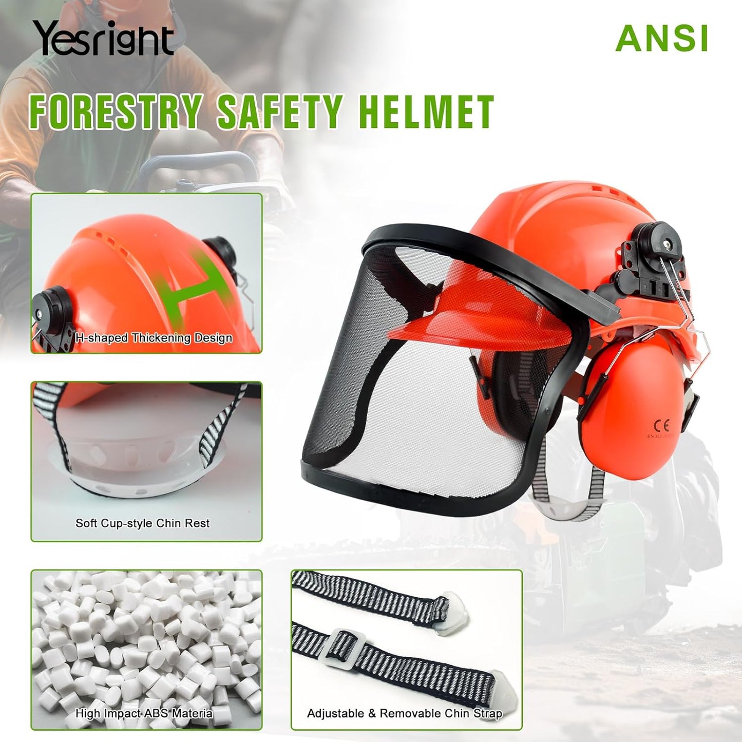 YesRight Forestry Safety Helmet with Chainsaw Face and Ear Protection for Landscaping and Construction