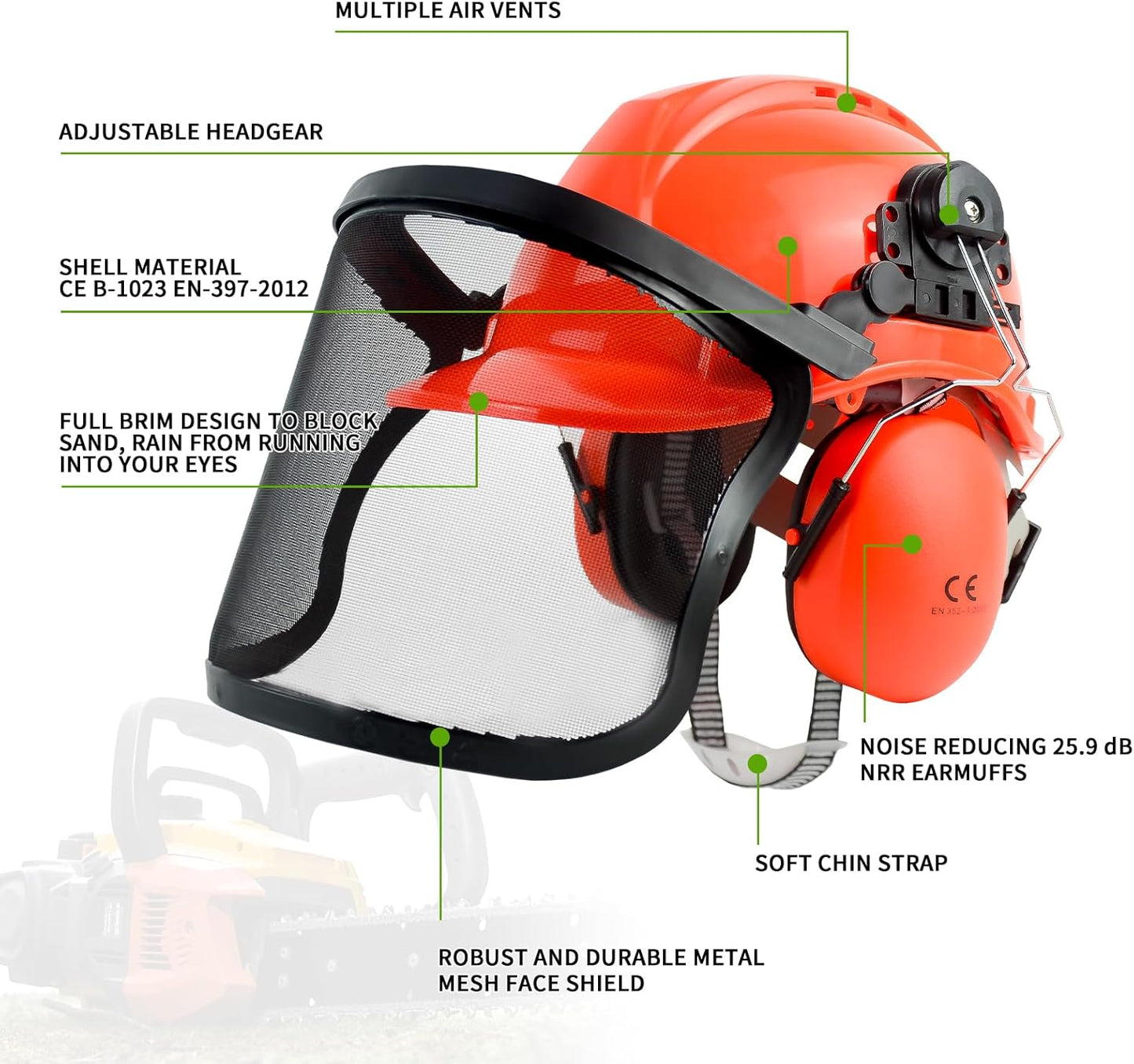 YesRight Forestry Safety Helmet with Chainsaw Face and Ear Protection for Landscaping and Construction