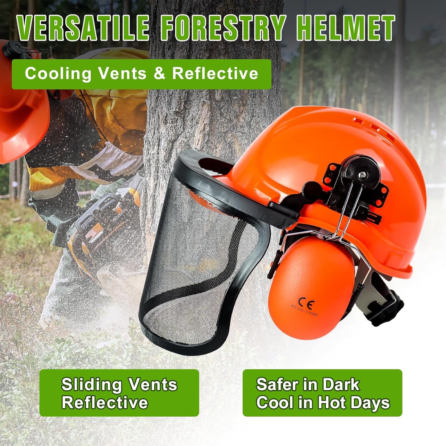 YesRight Forestry Safety Helmet with Chainsaw Face and Ear Protection for Landscaping and Construction