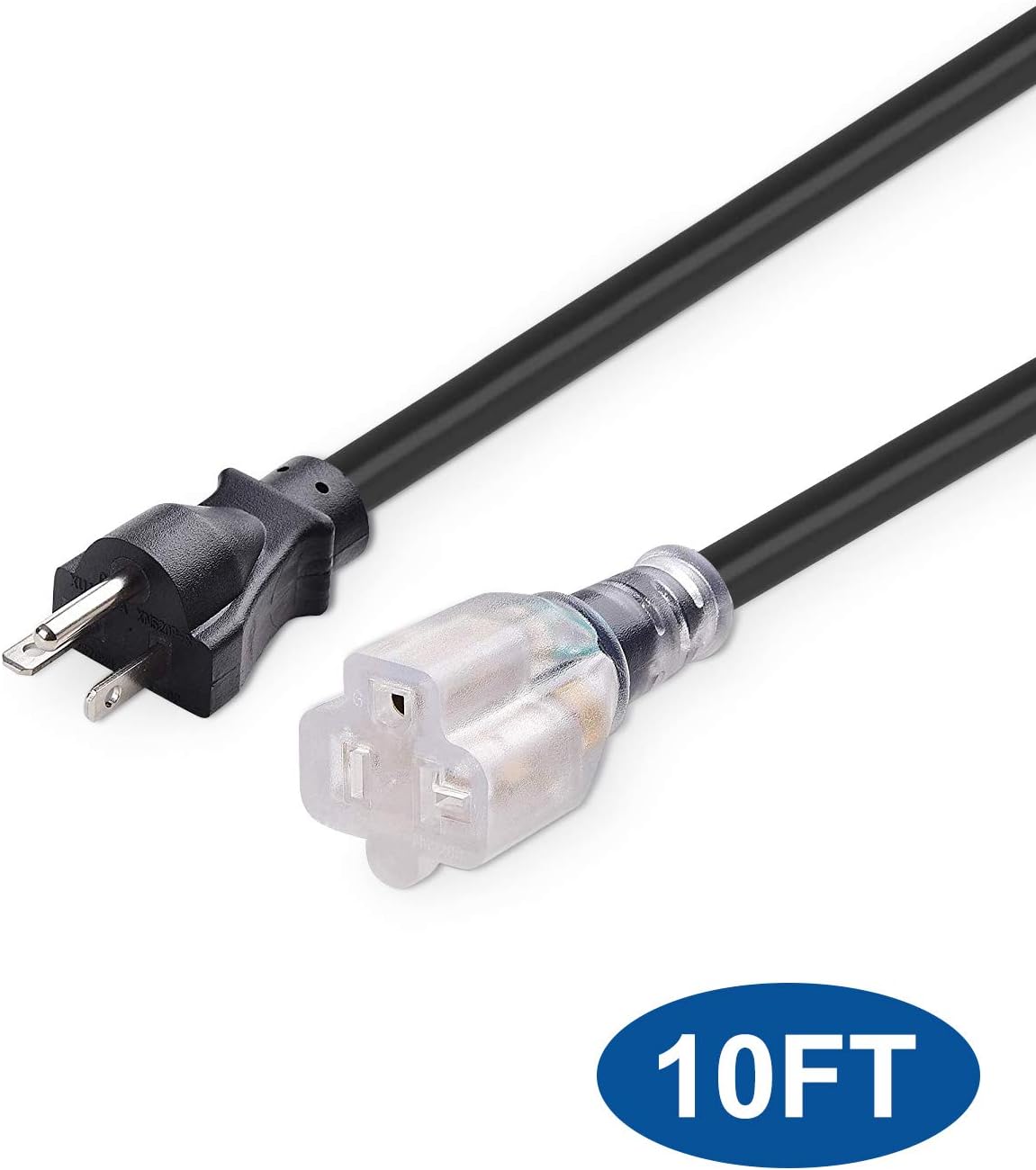 Yodotek 10FT 12 Gauge Heavy Duty NEMA 5-20P/NEMA 5-15/20R Extension Cord - Indoor/Outdoor, 20A 125V
