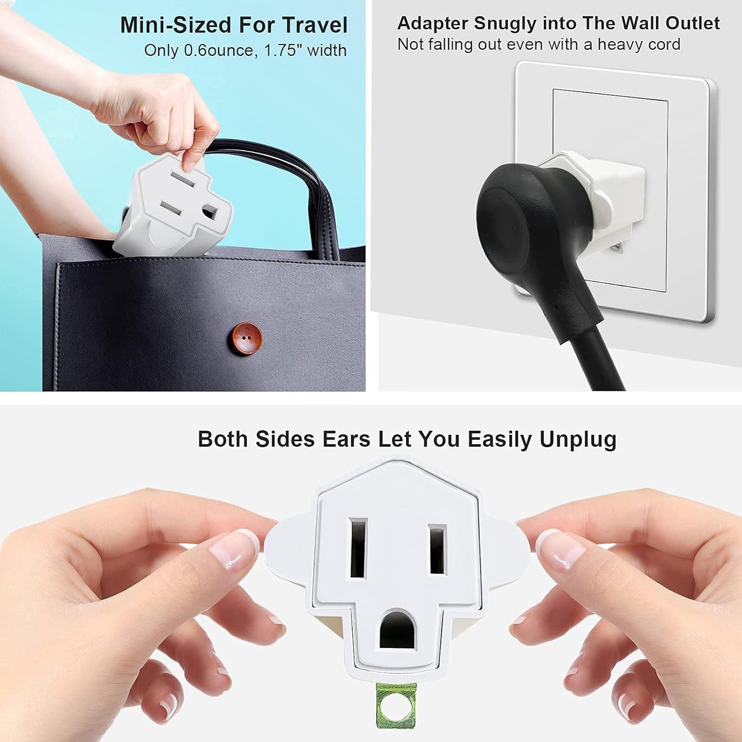 YOELVN 3 Prong to 2 Prong Adapter Converter, Portable Fireproof Wall Outlet Plug, 2 Pack Ivory White - Household Three Prong Adapter Plug