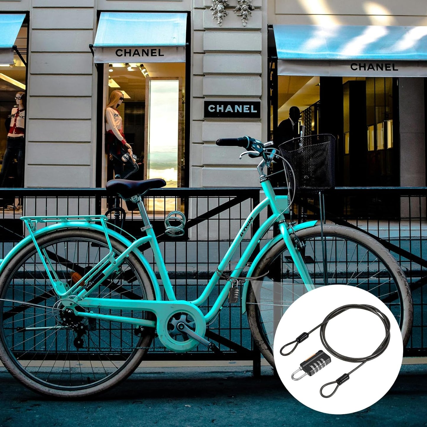 YOKIVE Combination Lock Set with Security Cable - Outdoor Padlocks for Lockers, Luggage, Bikes - Steel Chains (Silver, 6.5-Feet)