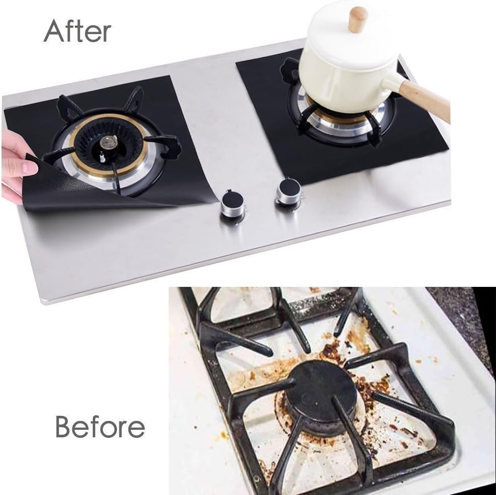 YRYM HT Gas Stove Burner Covers - 10.6" x 10.6" Black Protectors, 0.2mm Double Thickness, Non-Stick, Reusable, Fast Clean Liners for Kitchen/Cooking, BPA Free (8 Packs)