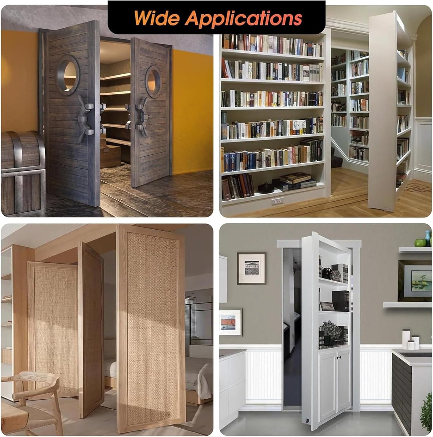 YUNPHDA Silent Operation Hidden Door Hinge Set - 570 LB Load Capacity, 360° Rotation Pivot Hinges for Secret Doors - Heavy Duty Concealed Hinges for Bookcases