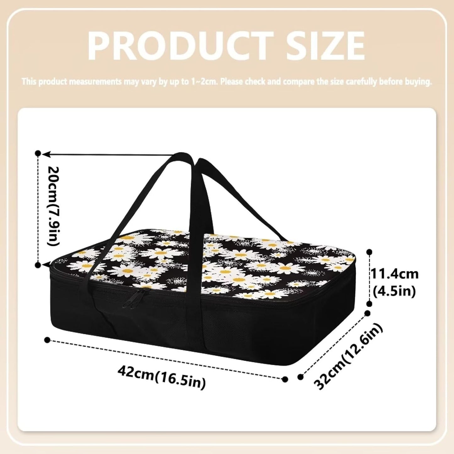 Yuresuae Daisies Print Insulated Casserole Carrier - Waterproof 9x13 Foil Pan Holder with Carrying Straps - Hot/Cold Food Transport