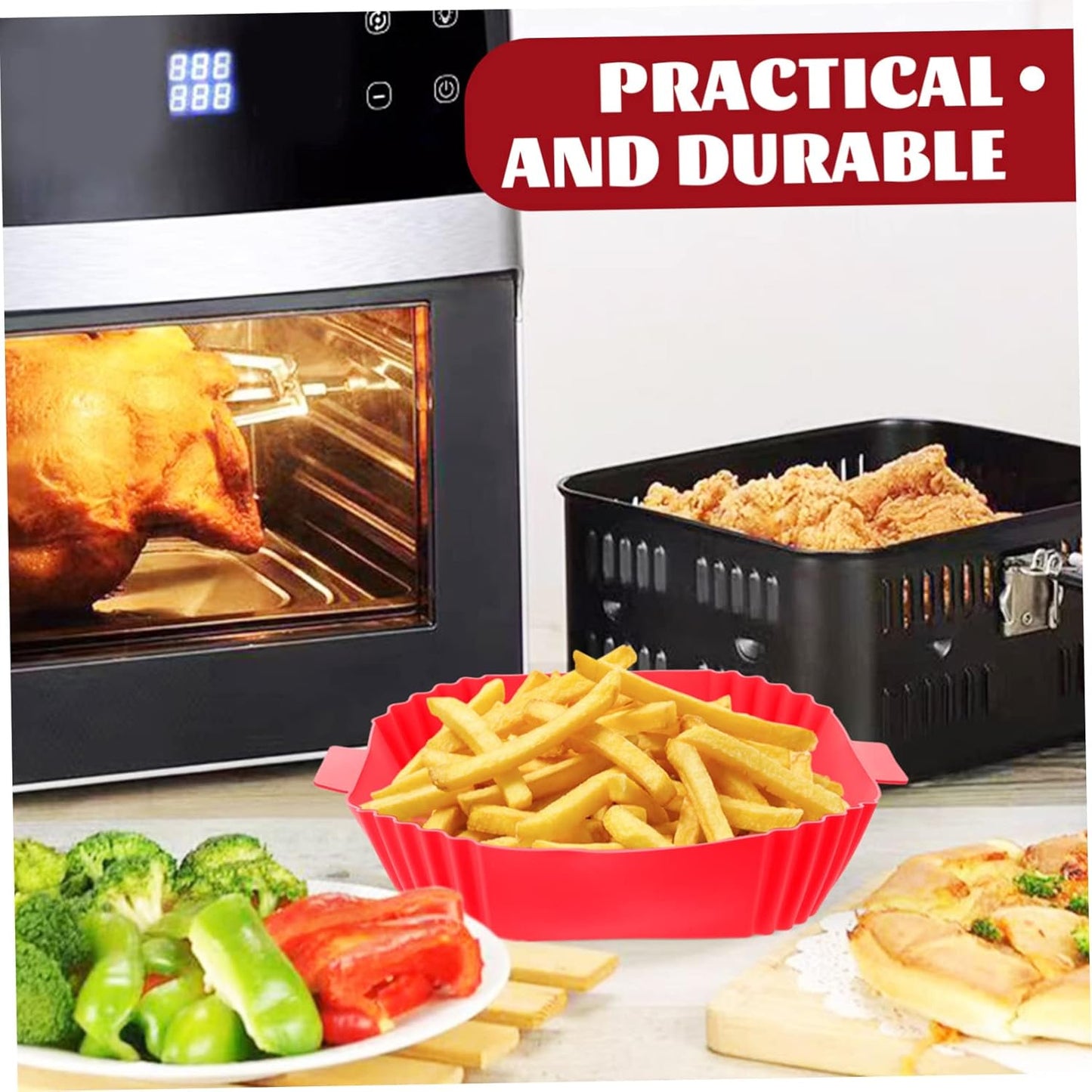 Zerodeko Multi Cooker Air Fryer Pan with Non-Stick Baskets for Oven and Stove - Red Macaron Pot Cookware