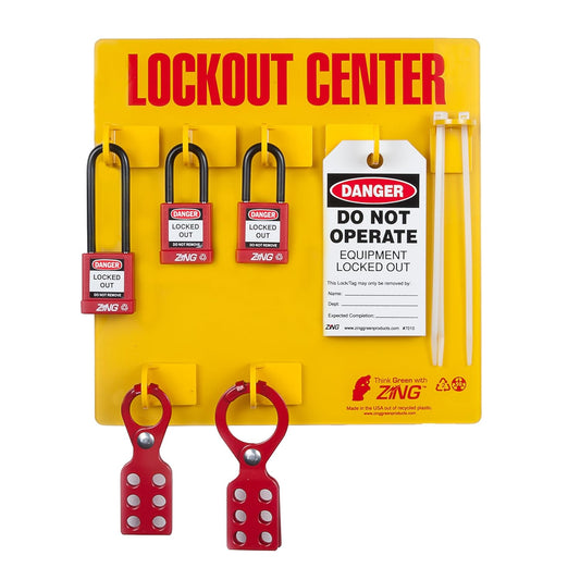 Zing Green Products 7113 RecycLockout 3-Padlock Lockout Tagout Board Station - Yellow, 11 x 11 x 1.75 Inch