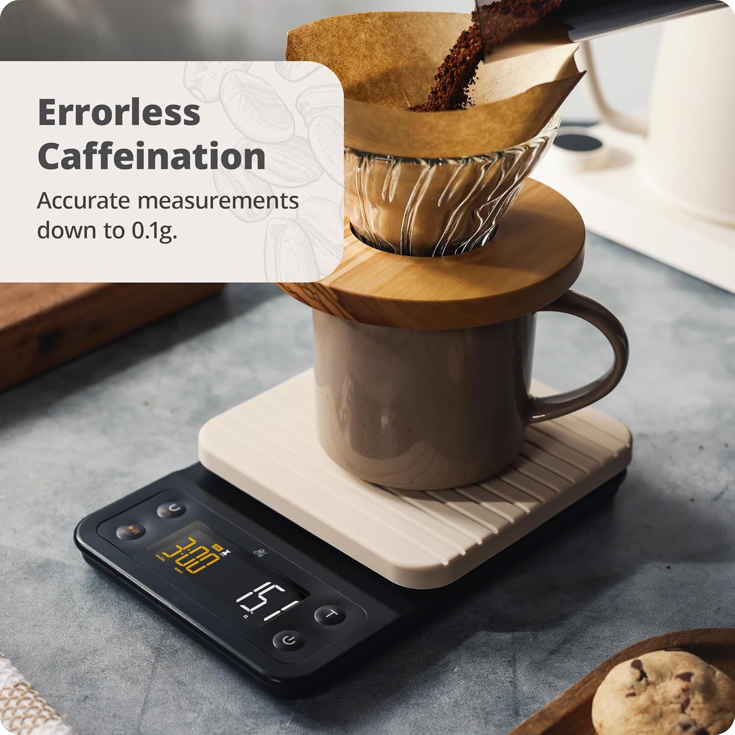 0.1g Precision Coffee Scale with Timer - 3kg Digital Scale for Pour-Over, Espresso, French Press - Birch Color