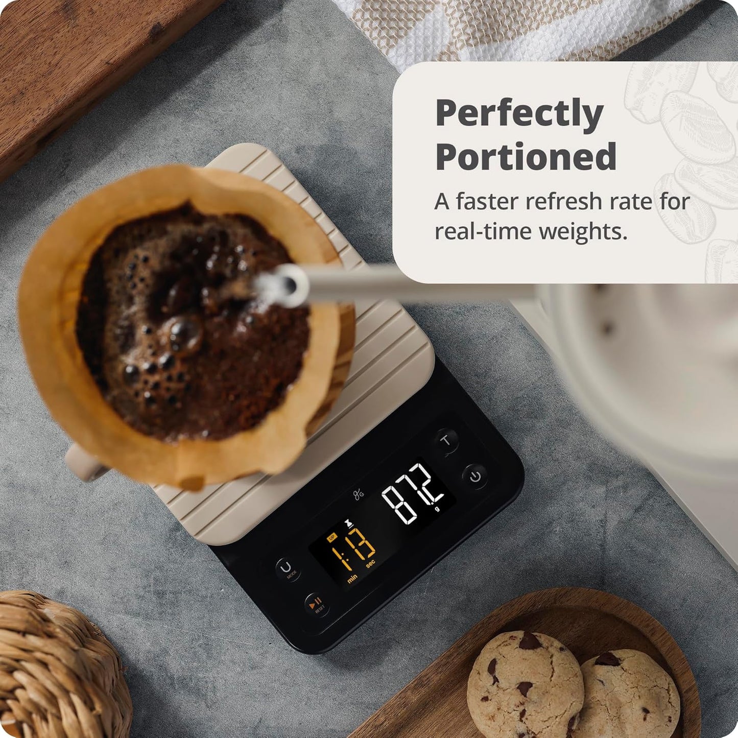 0.1g Precision Coffee Scale with Timer - 3kg Digital Scale for Pour-Over, Espresso, French Press - Birch Color