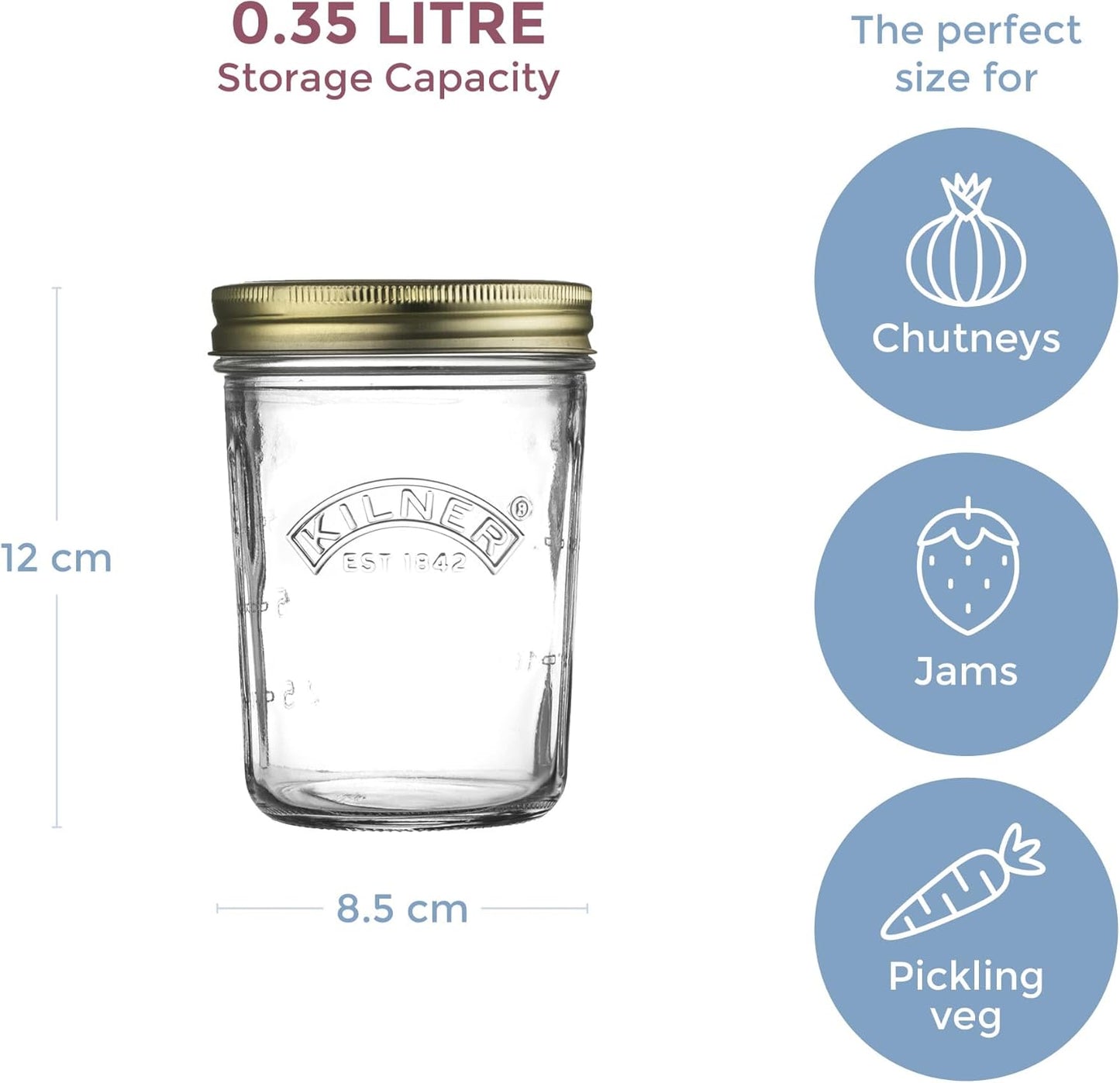 0.35 Litre Kilner Wide Mouth Preserve Jar - Ideal for Preserving Fruits and Vegetables