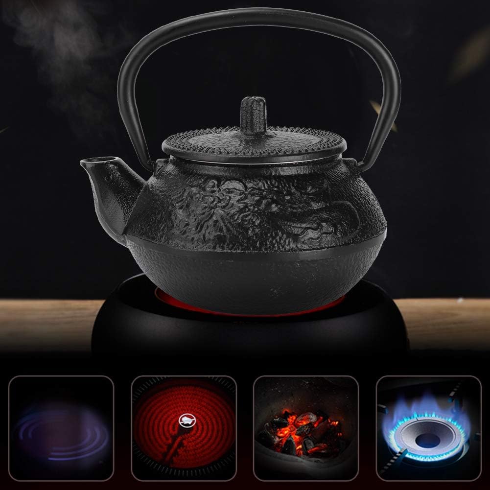 0.3L Japanese Cast Iron Teapot in Black with Stainless Steel Infuser - Stovetop Tea Pot for Long-Lasting Flavor