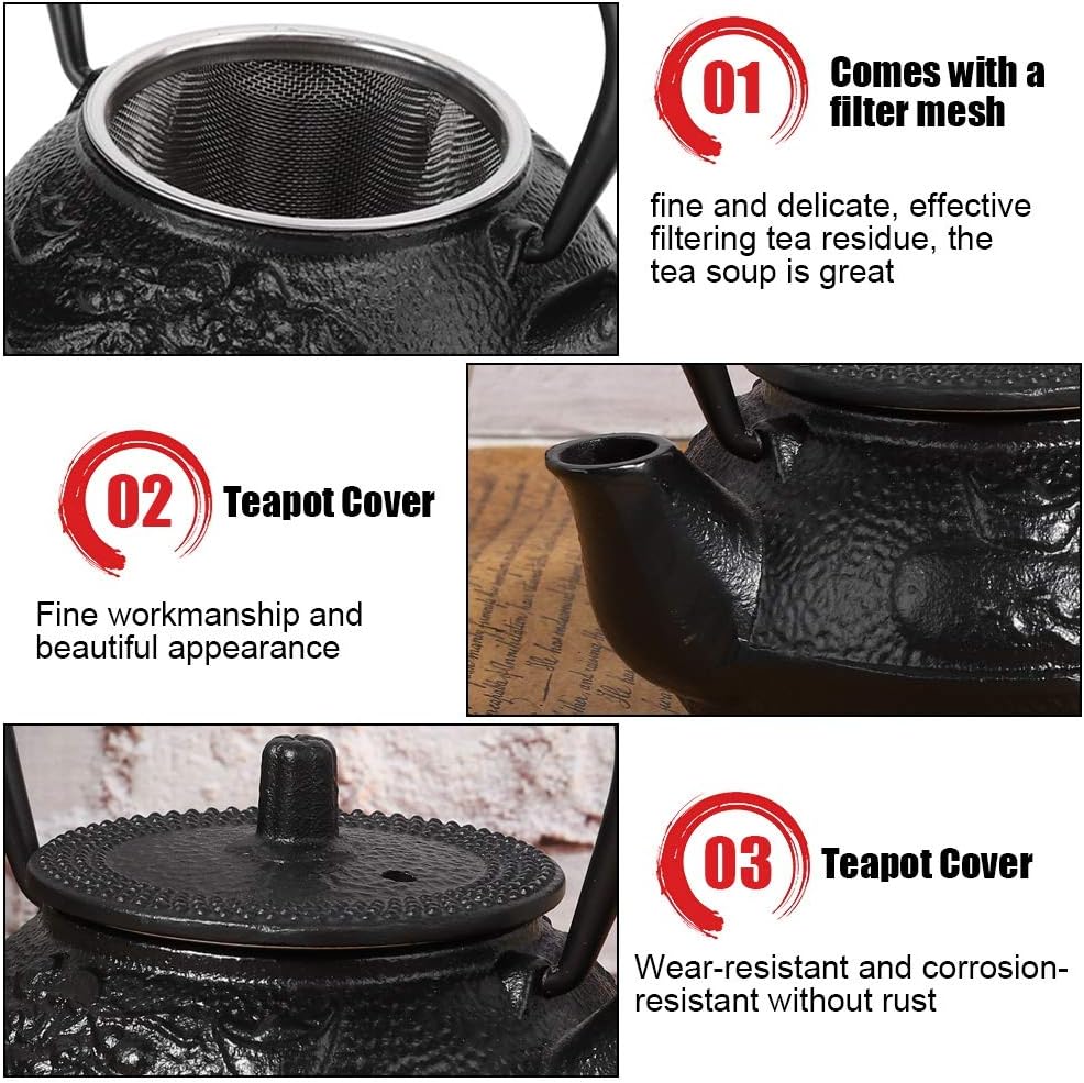 0.3L Japanese Cast Iron Teapot in Black with Stainless Steel Infuser - Stovetop Tea Pot for Long-Lasting Flavor