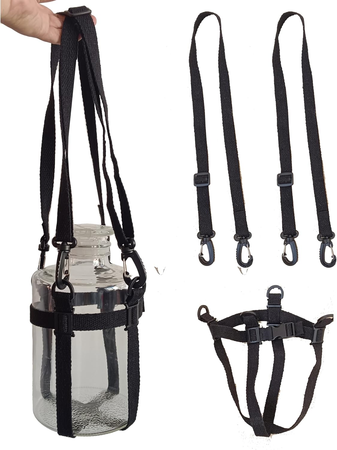 0.5 Gallon Glass Jar Carrier with Adjustable Straps for Easy Moving - Black Cotton, Protective Bottle Holder