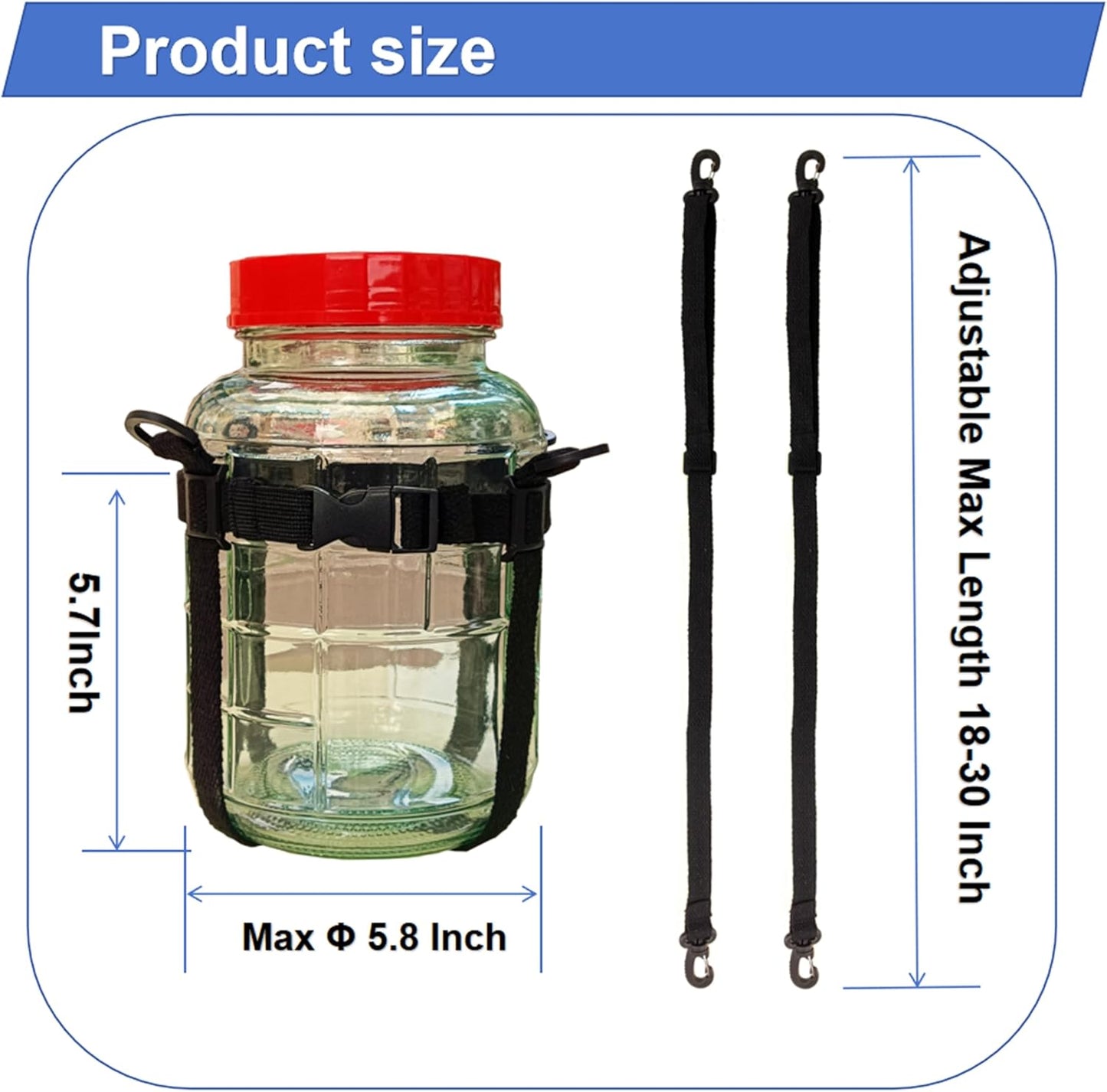 0.5 Gallon Glass Jar Carrier with Adjustable Straps for Easy Moving - Black Cotton, Protective Bottle Holder