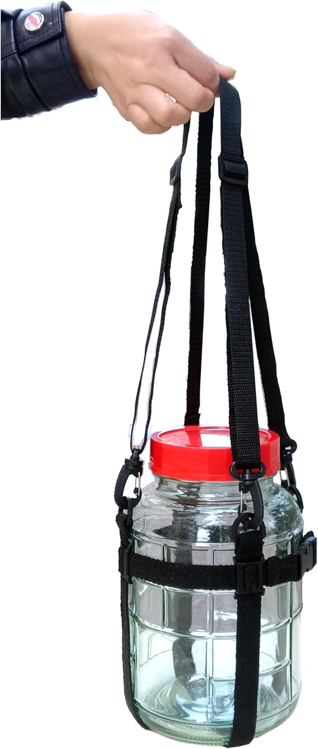 0.5 Gallon Glass Jar Carrier with Adjustable Straps for Easy Moving - Black Cotton, Protective Bottle Holder
