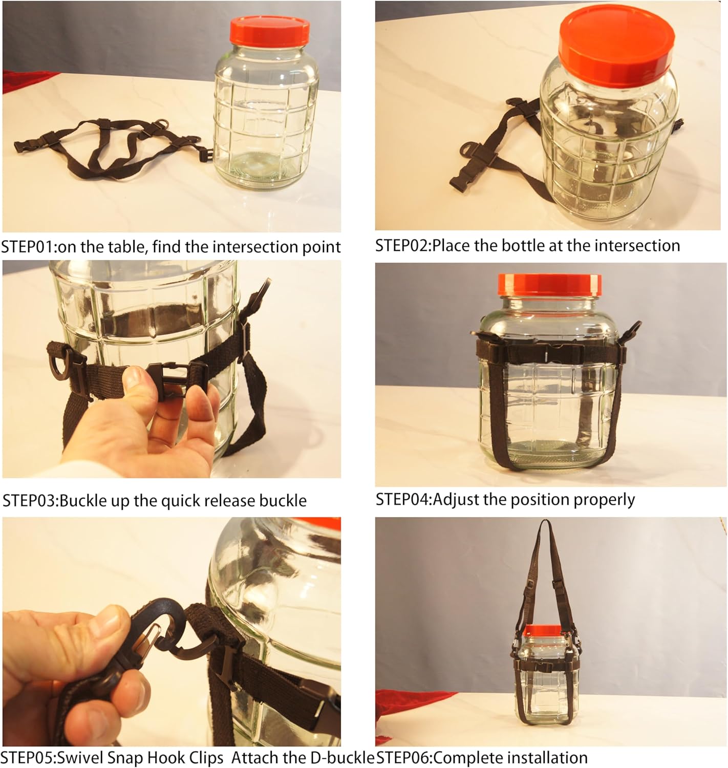 0.5 Gallon Glass Jar Carrier with Adjustable Straps for Easy Moving - Black Cotton, Protective Bottle Holder