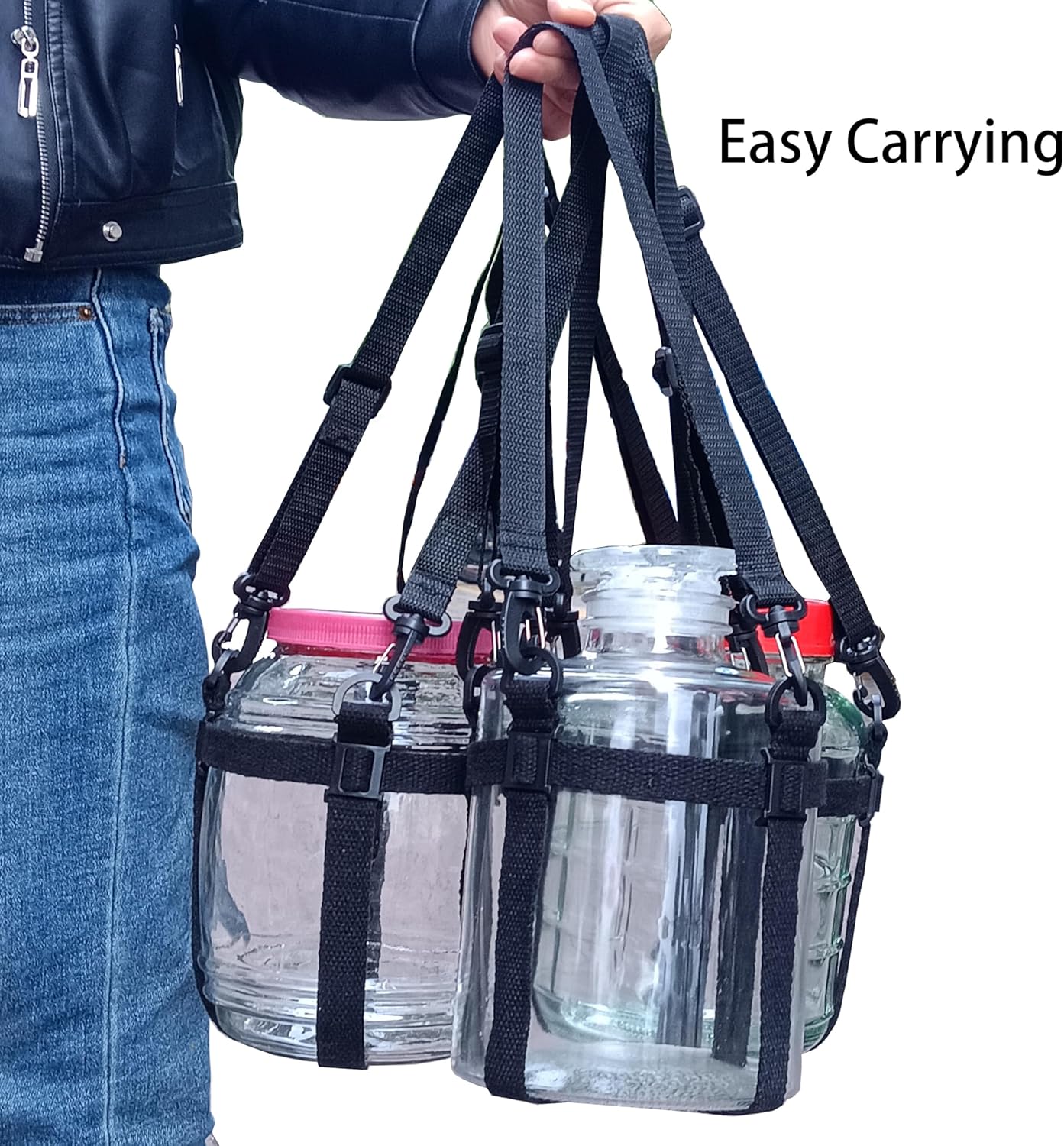 0.5 Gallon Glass Jar Carrier with Adjustable Straps for Easy Moving - Black Cotton, Protective Bottle Holder
