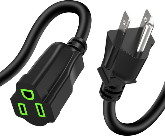 0.5FT Short Power Extension Cord - 3 Prong Outlet Saver, Heavy Duty Waterproof Cable - Indoor/Outdoor, Flexible 16 AWG SJTW, 13A 125V - Black
