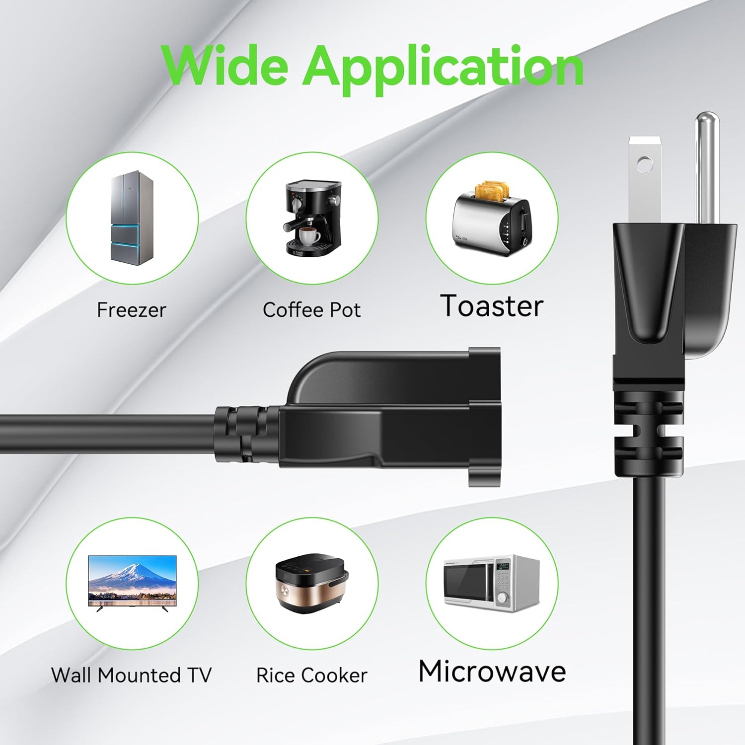 0.5FT Short Power Extension Cord - 3 Prong Outlet Saver, Heavy Duty Waterproof Cable - Indoor/Outdoor, Flexible 16 AWG SJTW, 13A 125V - Black