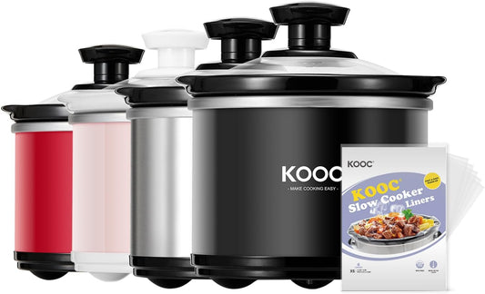 0.65 Quart Small Slow Cooker with Free Liners, Upgraded Ceramic Pot, Stainless Steel, Black