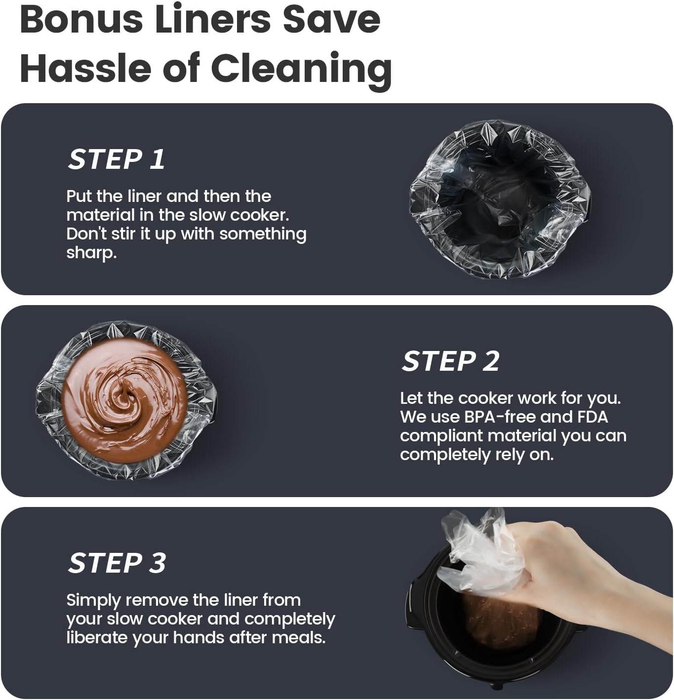 0.65 Quart Small Slow Cooker with Free Liners, Upgraded Ceramic Pot, Stainless Steel, Black