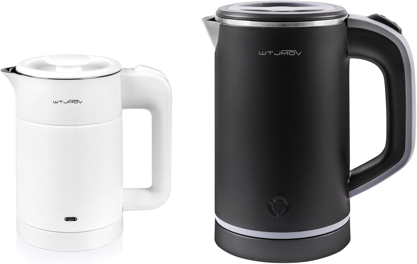 0.6L White Electric Kettle + 0.8L Black Small Tea Kettle Set