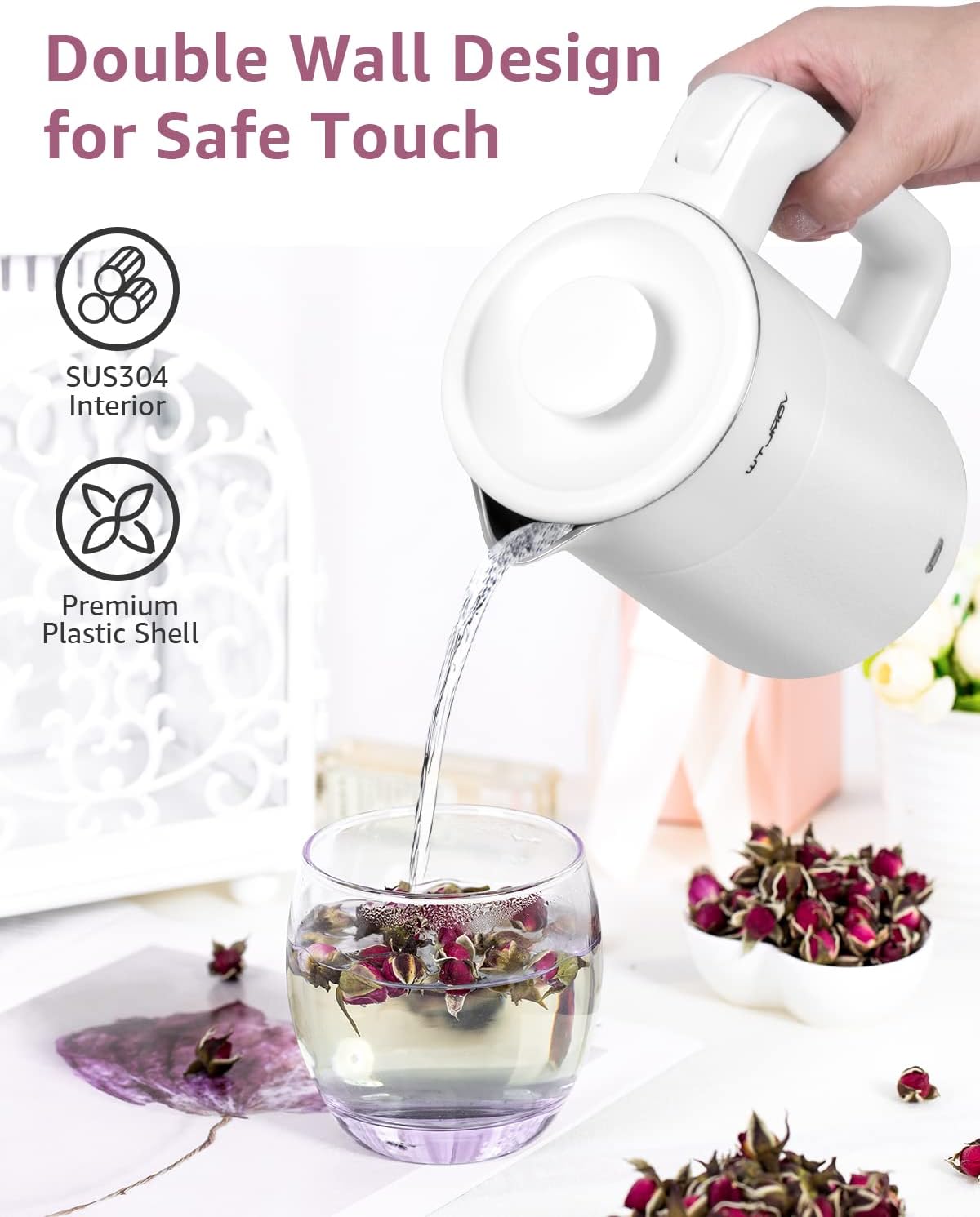 0.6L White Electric Kettle + 0.8L Black Small Tea Kettle Set