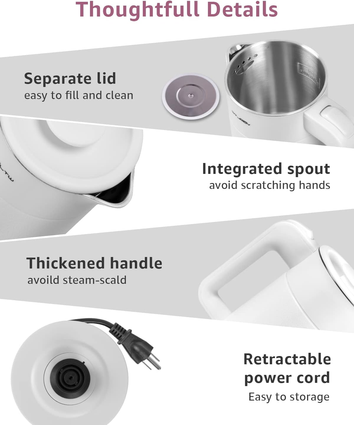 0.6L White Electric Kettle + 0.8L Black Small Tea Kettle Set