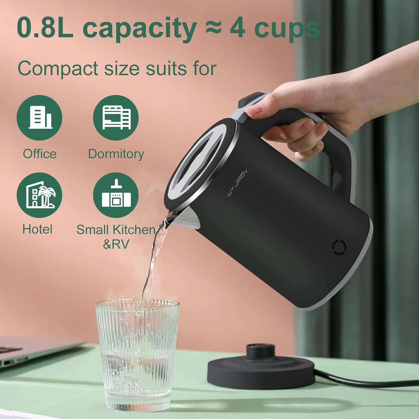 0.6L White Electric Kettle + 0.8L Black Small Tea Kettle Set