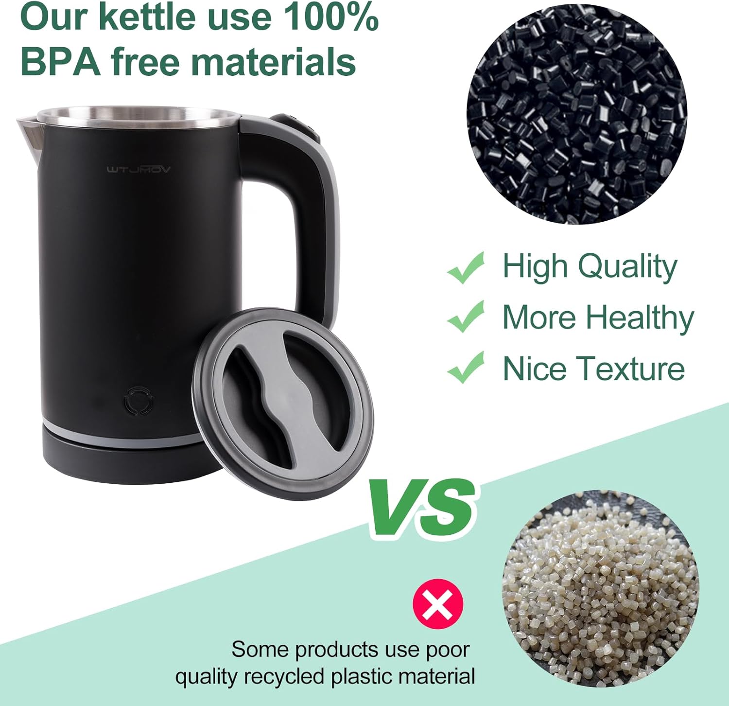 0.6L White Electric Kettle + 0.8L Black Small Tea Kettle Set