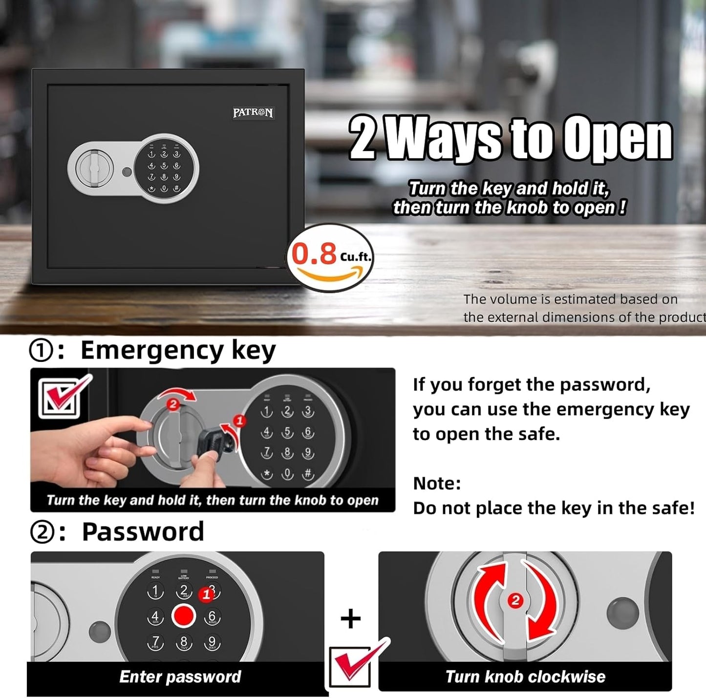 0.8 Cu.ft. PATRON Digital Home Safe Box with Key and Electronic Keypad