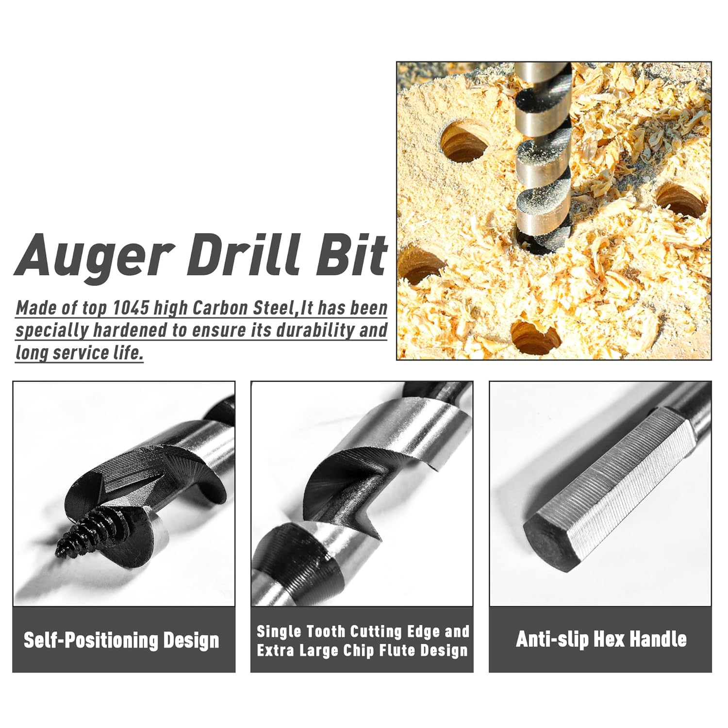 1-1/2 Inch x 12 Inch Long Auger Drill Bit for Wood - Hex Shank Ship Auger Drill Bit for Soft/Hard Wood, Plastic, Drywall