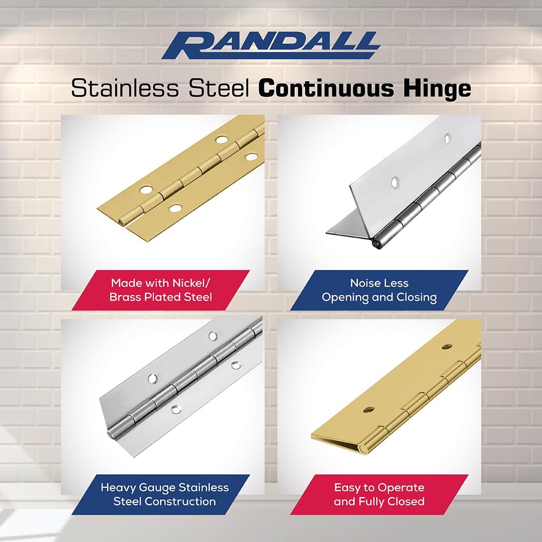 1 1/2" Nickel Plated Continuous Hinge (Piano Hinge) - Available in 2 FT, 3 FT, 4 FT, 6 FT, and 7 FT Lengths by Randall Manufacturing Co., Inc