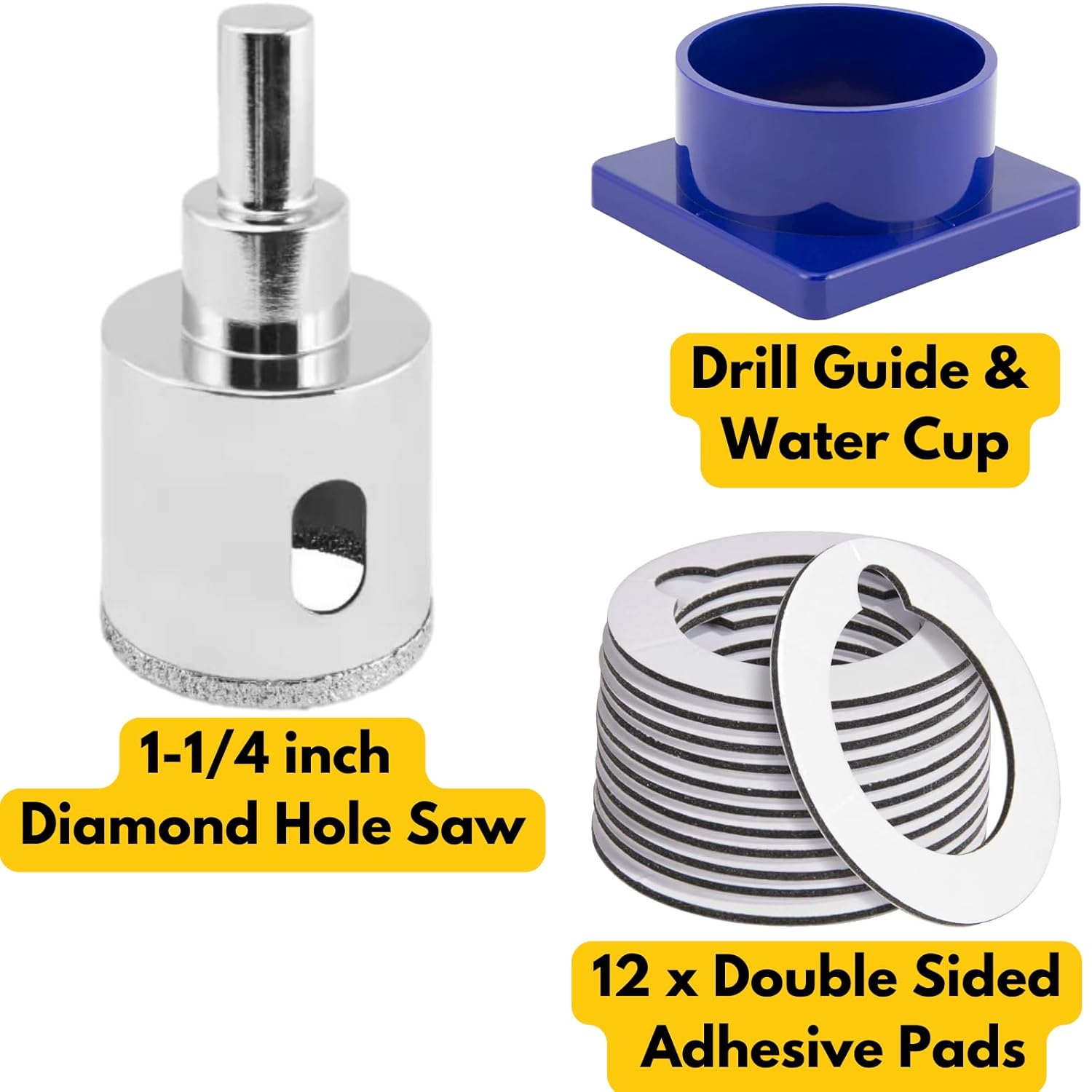 1-1/4 inch Diamond Drill Bit with Water Delivery System for Ceramic, Porcelain, Glass, Quartz, Granite Counter Tops, and More