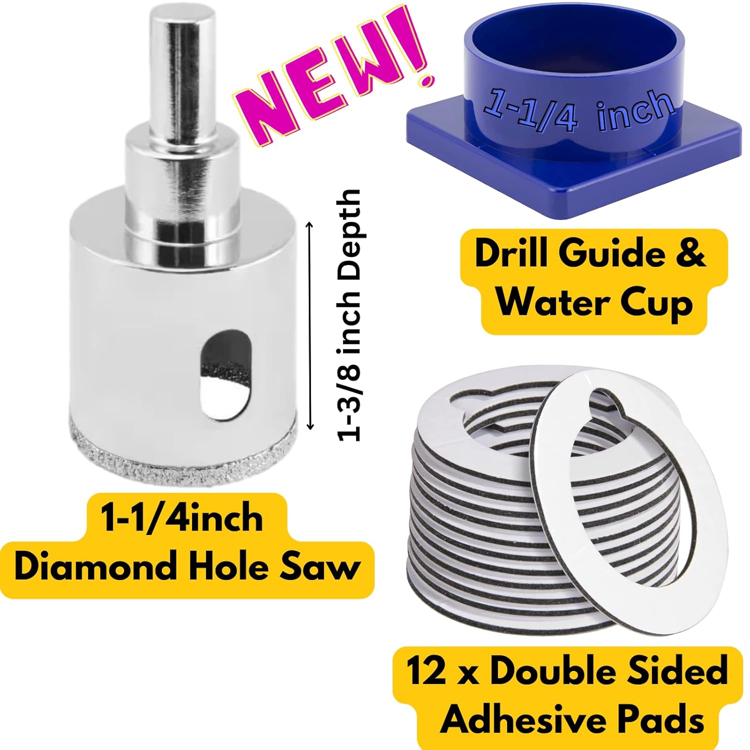 1-1/4 inch Diamond Drill Bit with Water Delivery System for Ceramic, Porcelain, Glass, Quartz, Granite Counter Tops, and More